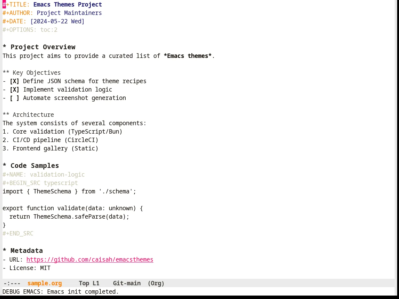 Hemera Theme in org-mode