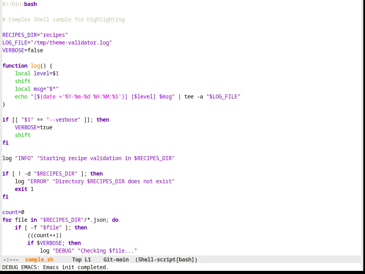 Hemera Theme in sh-mode
