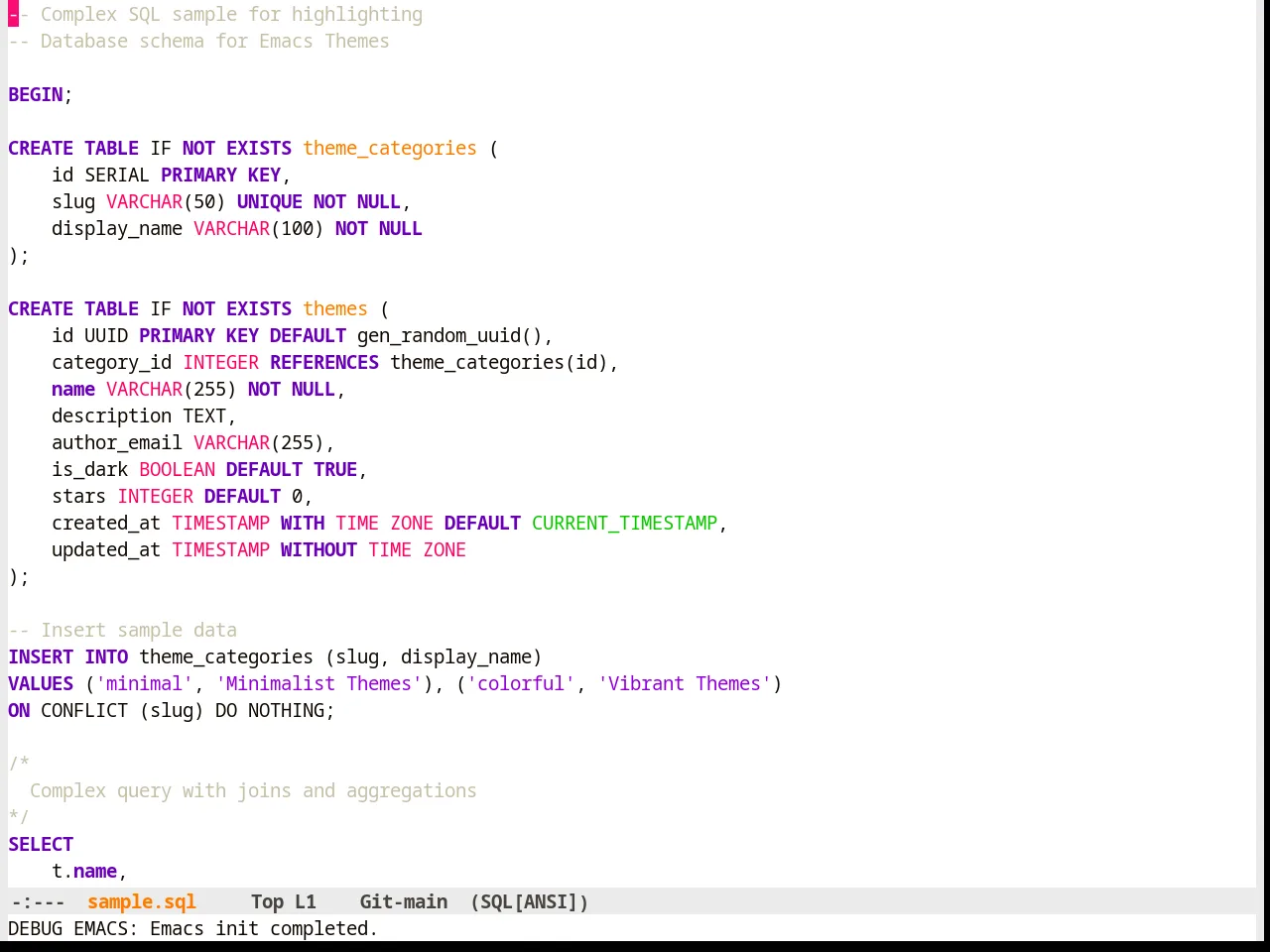 Hemera Theme in sql-mode