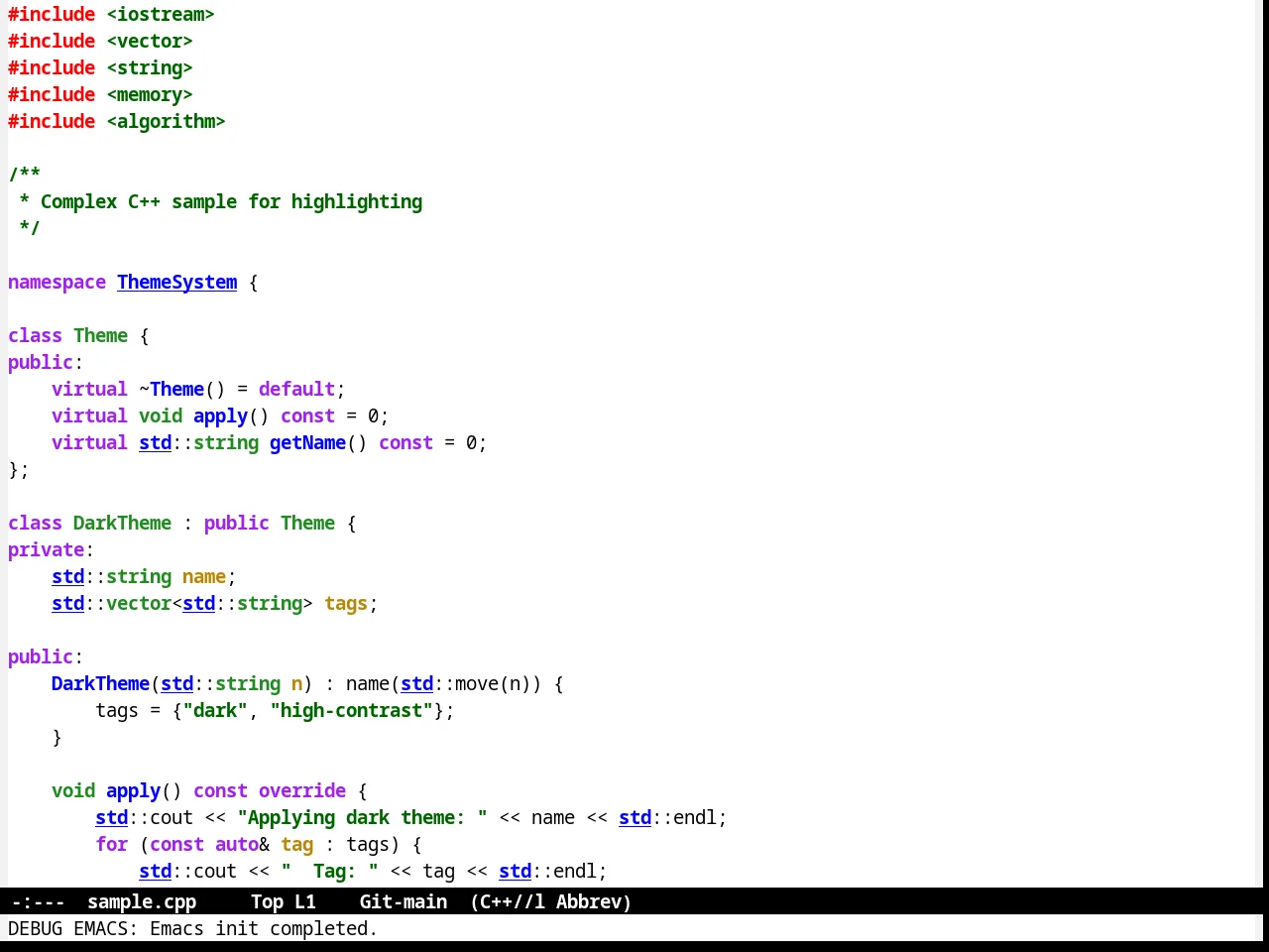 High Contrast Theme in c++-mode