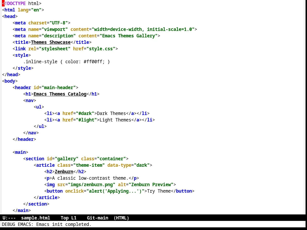 High Contrast Theme in html-mode
