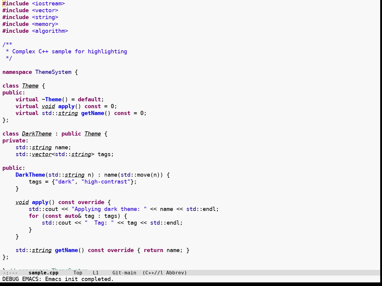 Hippo Themes Light Theme in c++-mode