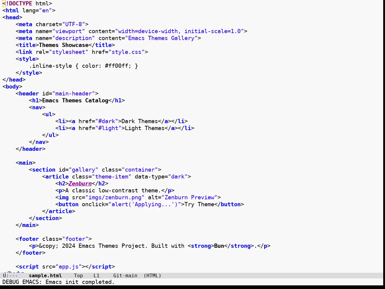 Hippo Themes Light Theme in html-mode
