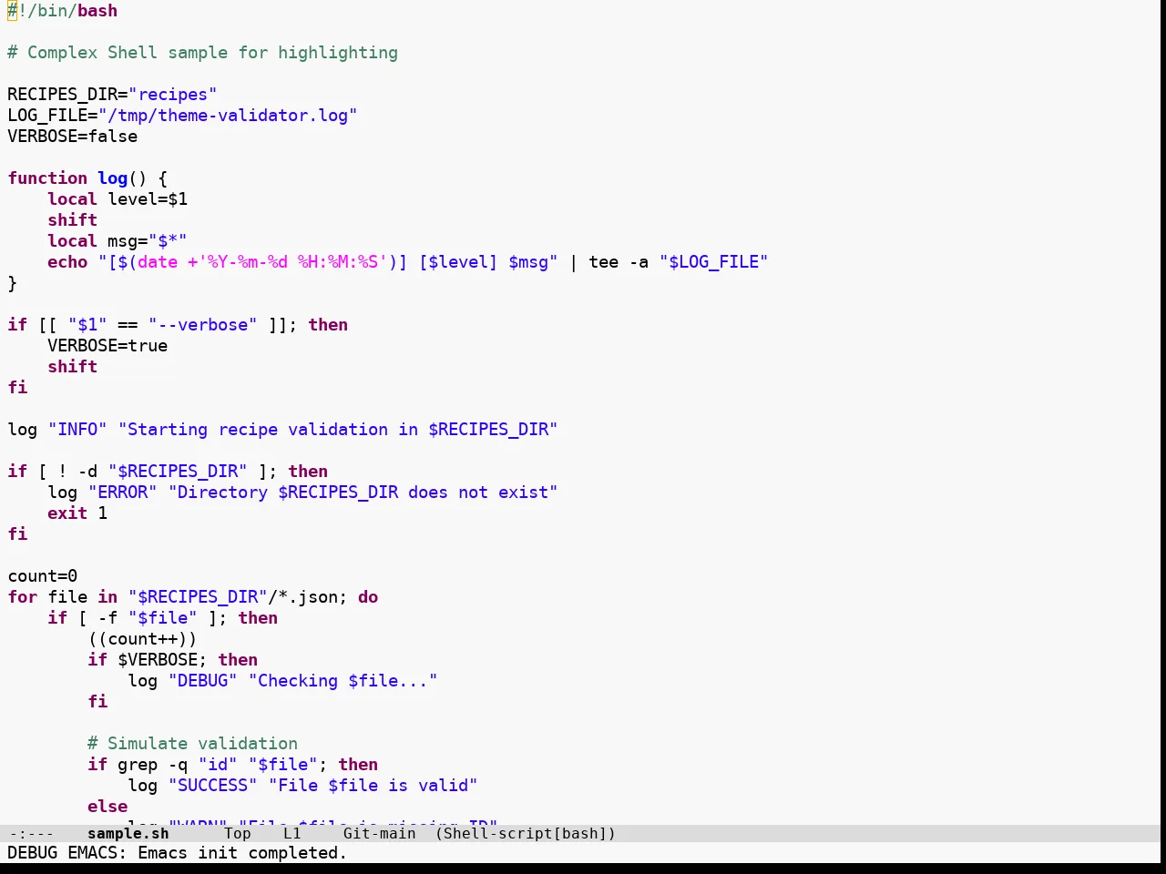Hippo Themes Light Theme in sh-mode