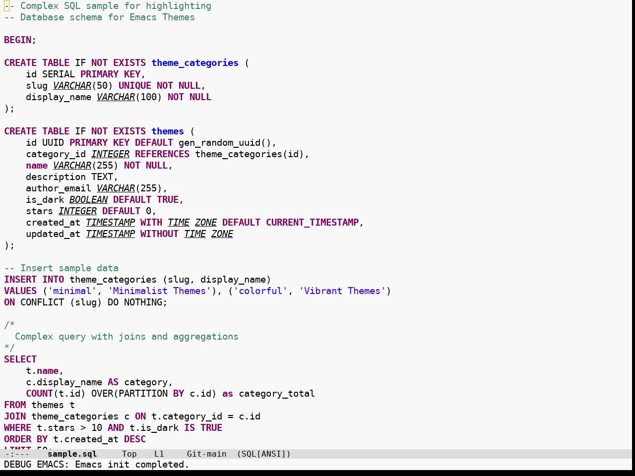 Hippo Themes Light Theme in sql-mode