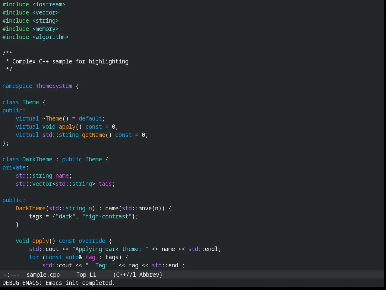 Humanoid Dark Theme in c++-mode