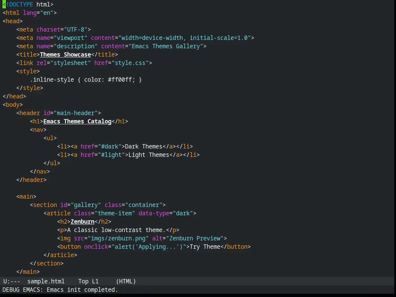 Humanoid Dark Theme in html-mode