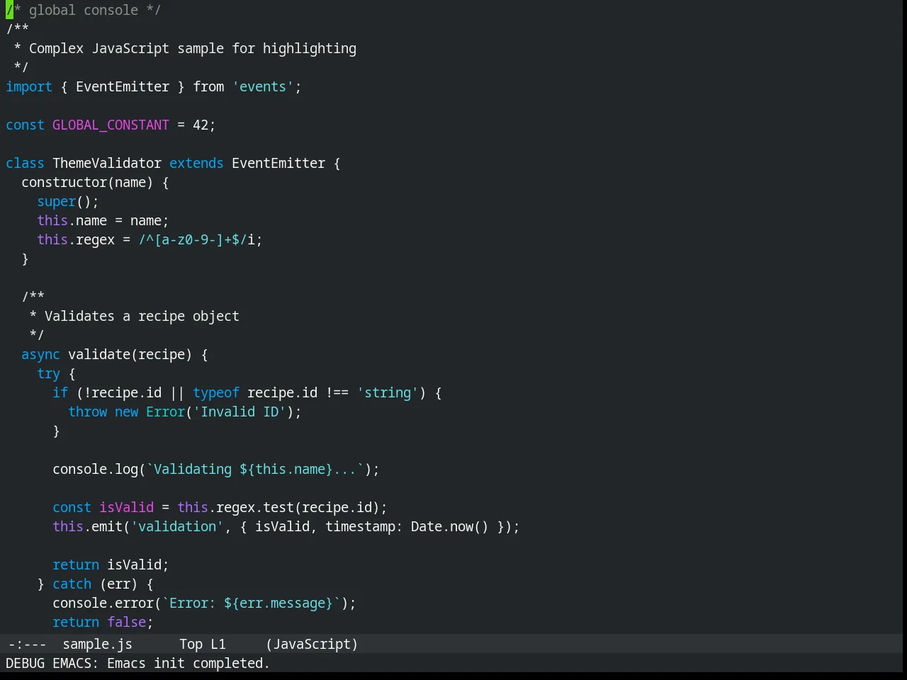 Humanoid Dark Theme in javascript-mode