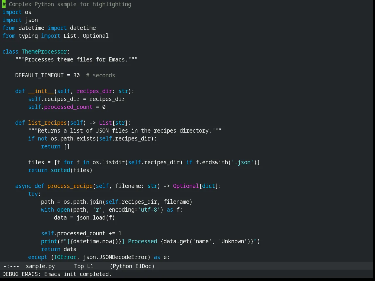 Humanoid Dark Theme in python-mode