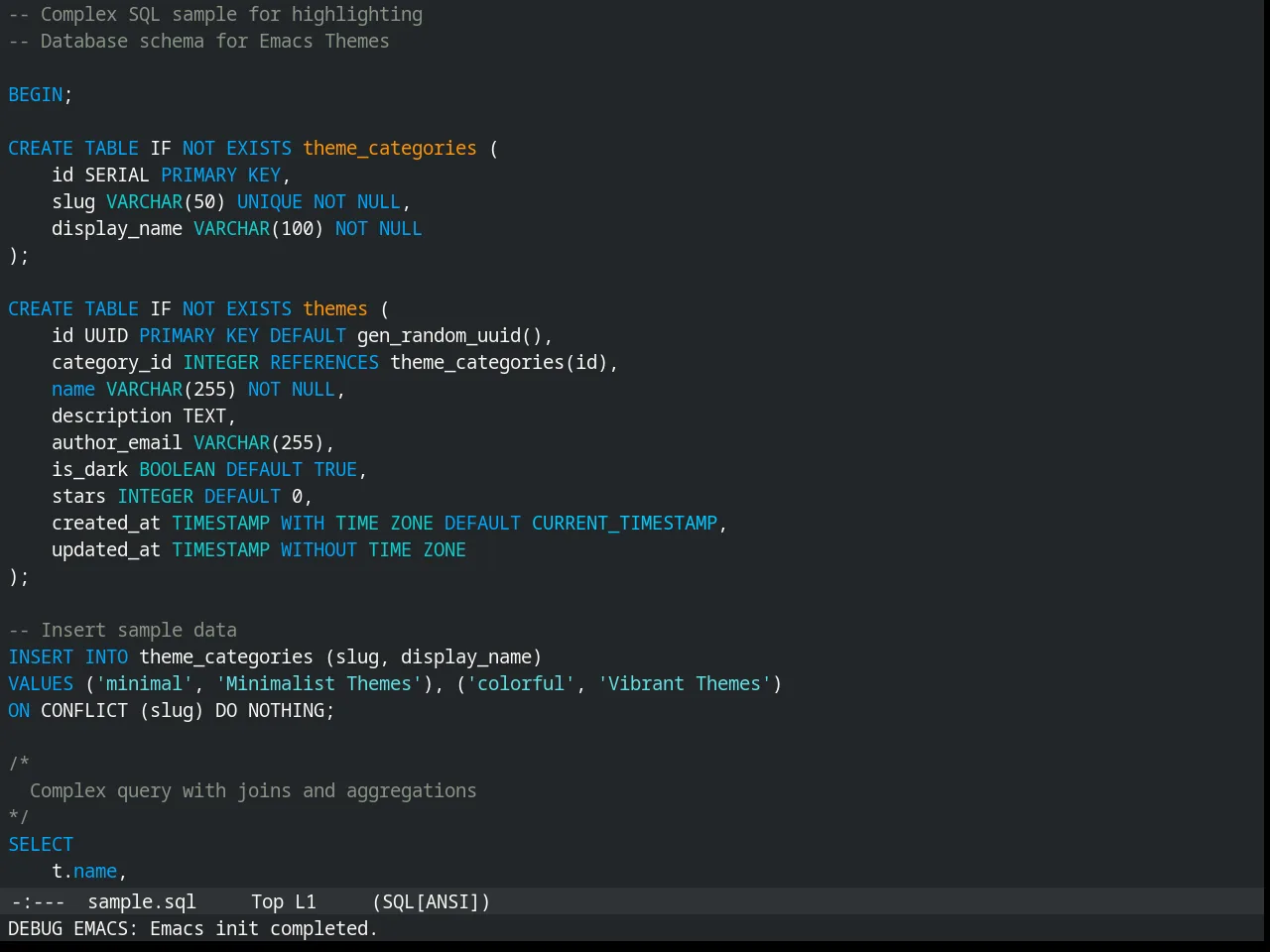 Humanoid Dark Theme in sql-mode