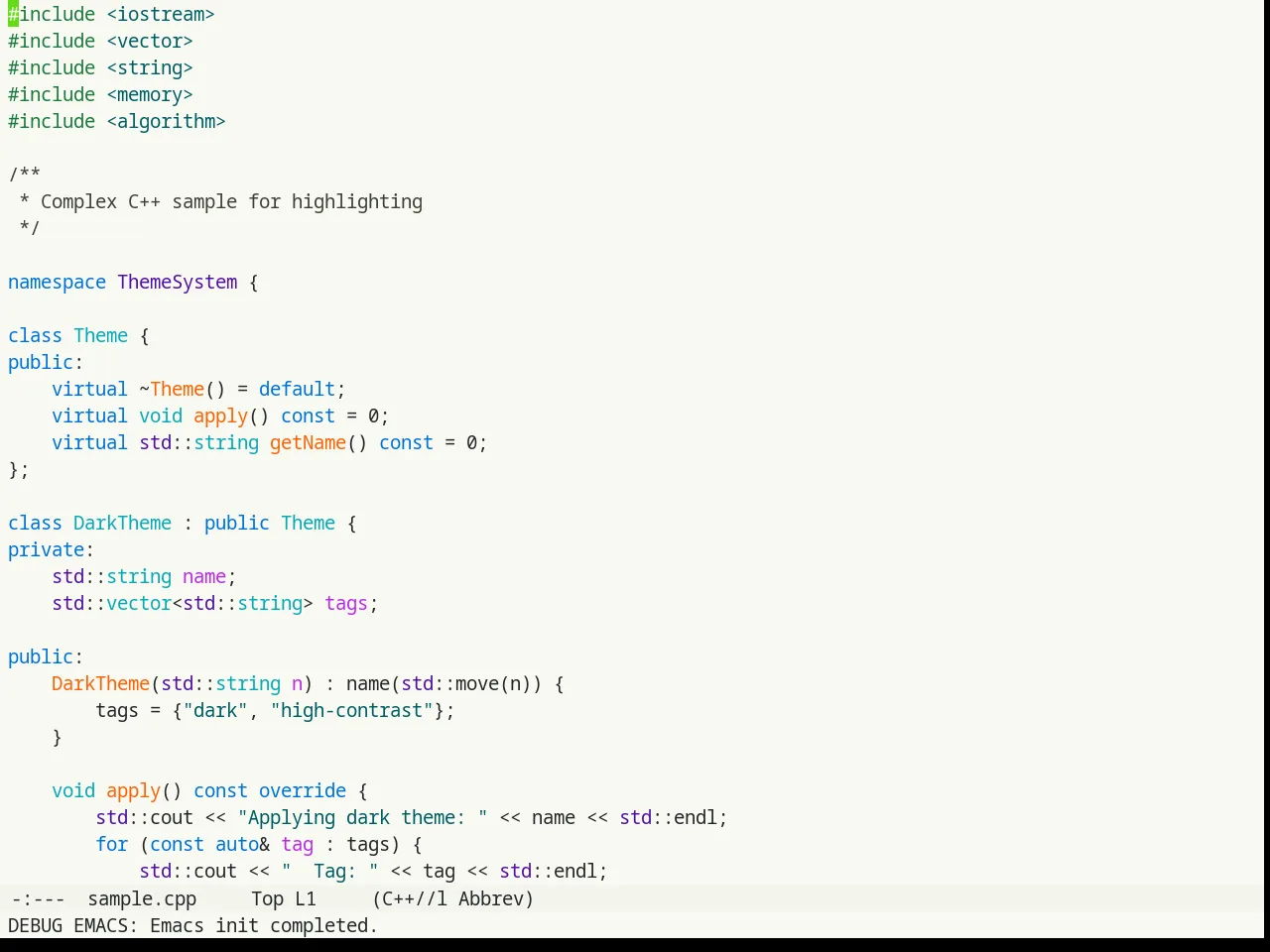 Humanoid Light Theme in c++-mode