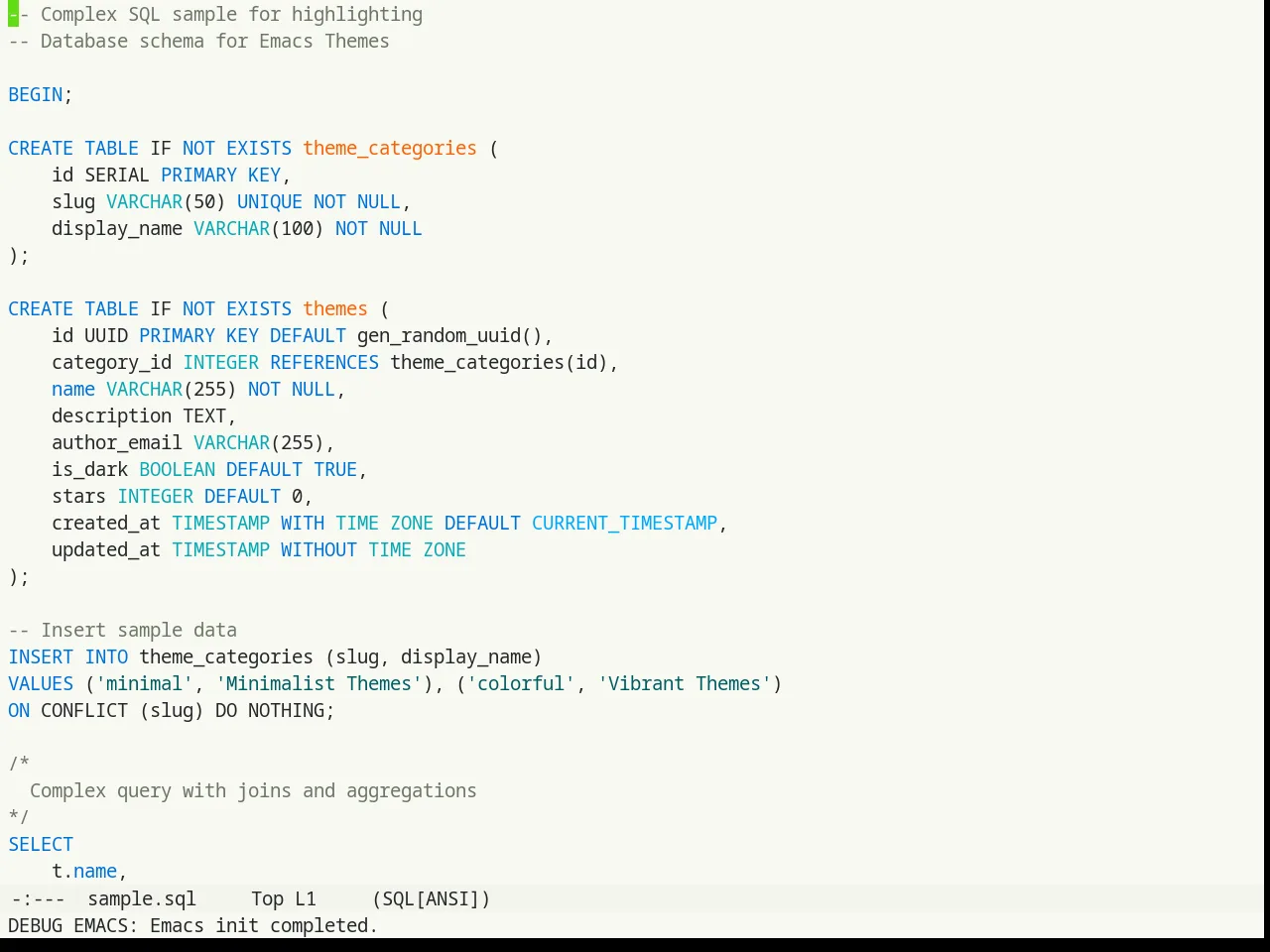 Humanoid Light Theme in sql-mode