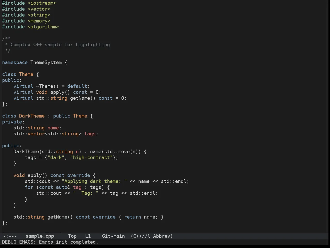 Hybrid Reverse Theme in c++-mode