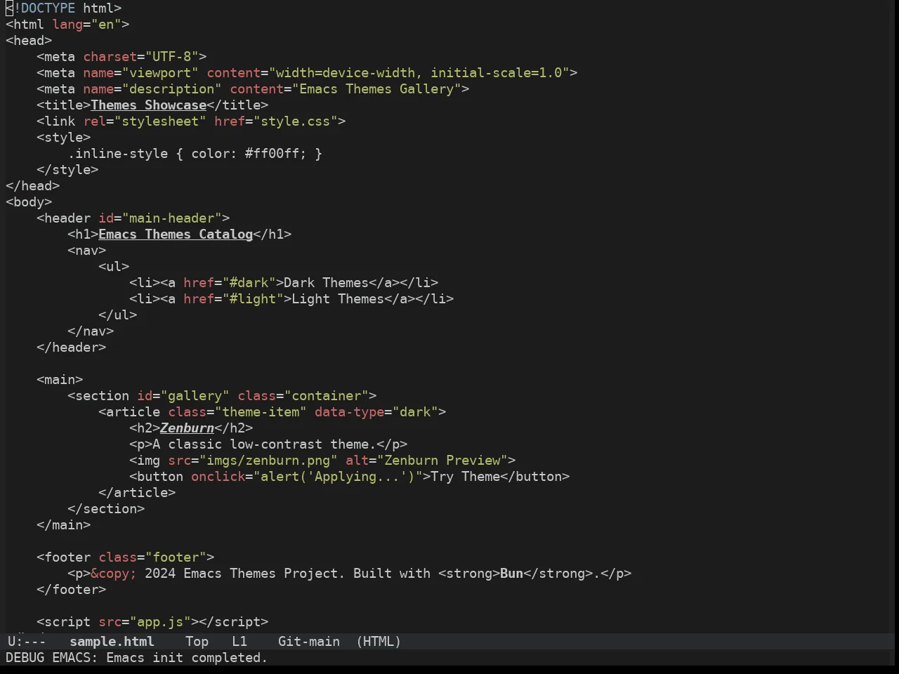 Hybrid Reverse Theme in html-mode