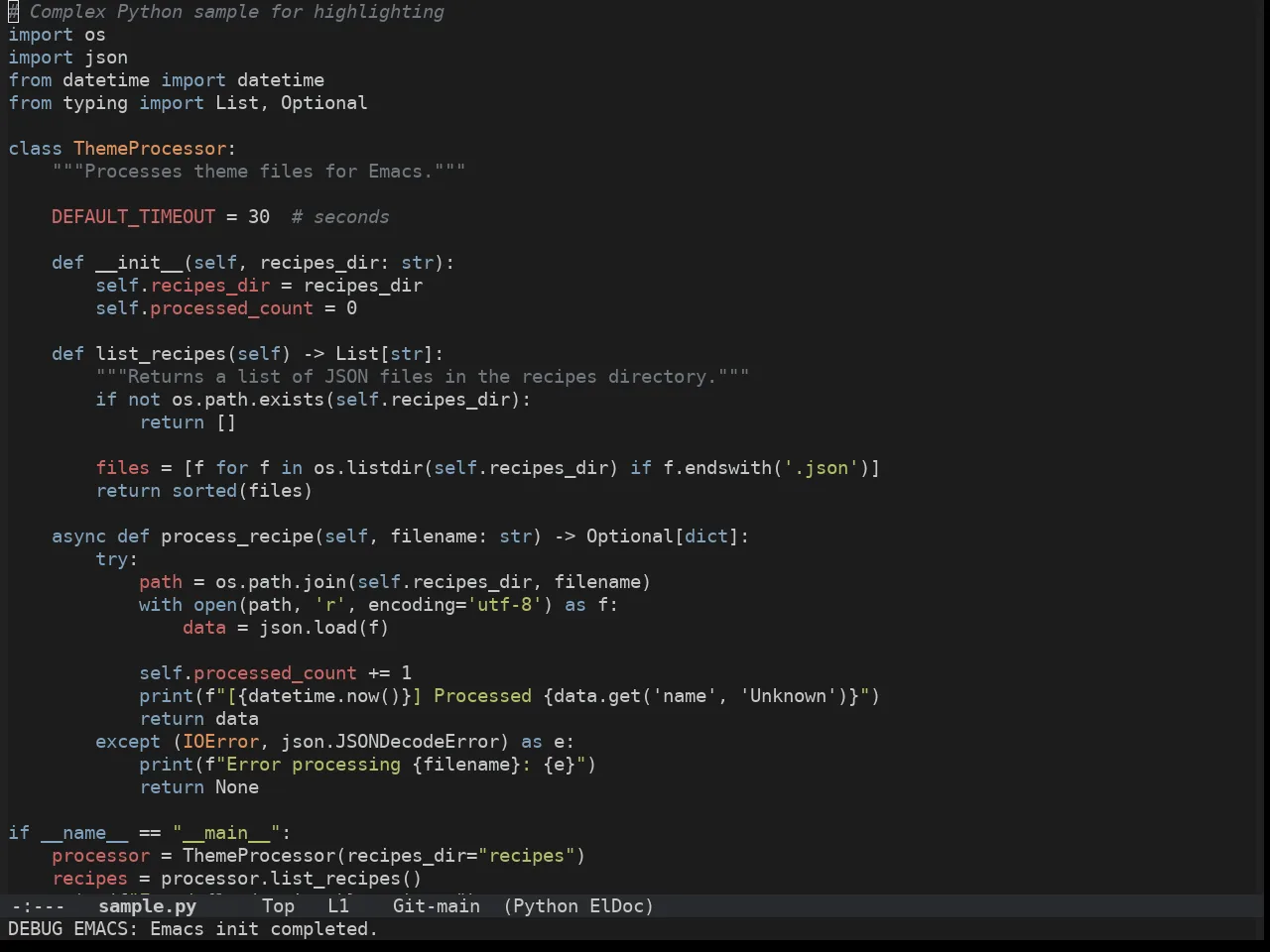 Hybrid Reverse Theme in python-mode