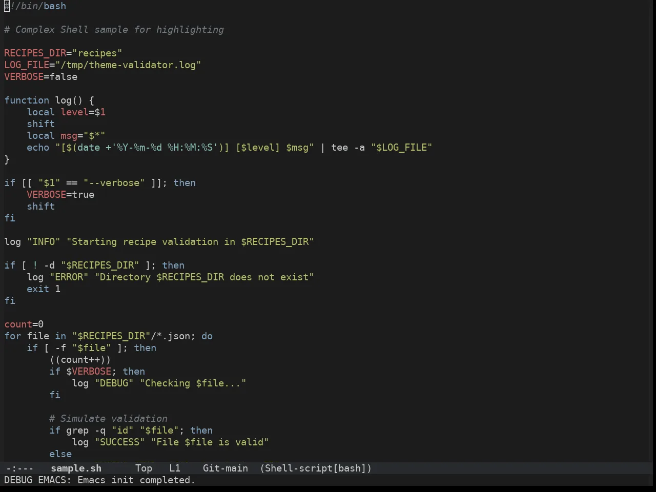 Hybrid Reverse Theme in sh-mode