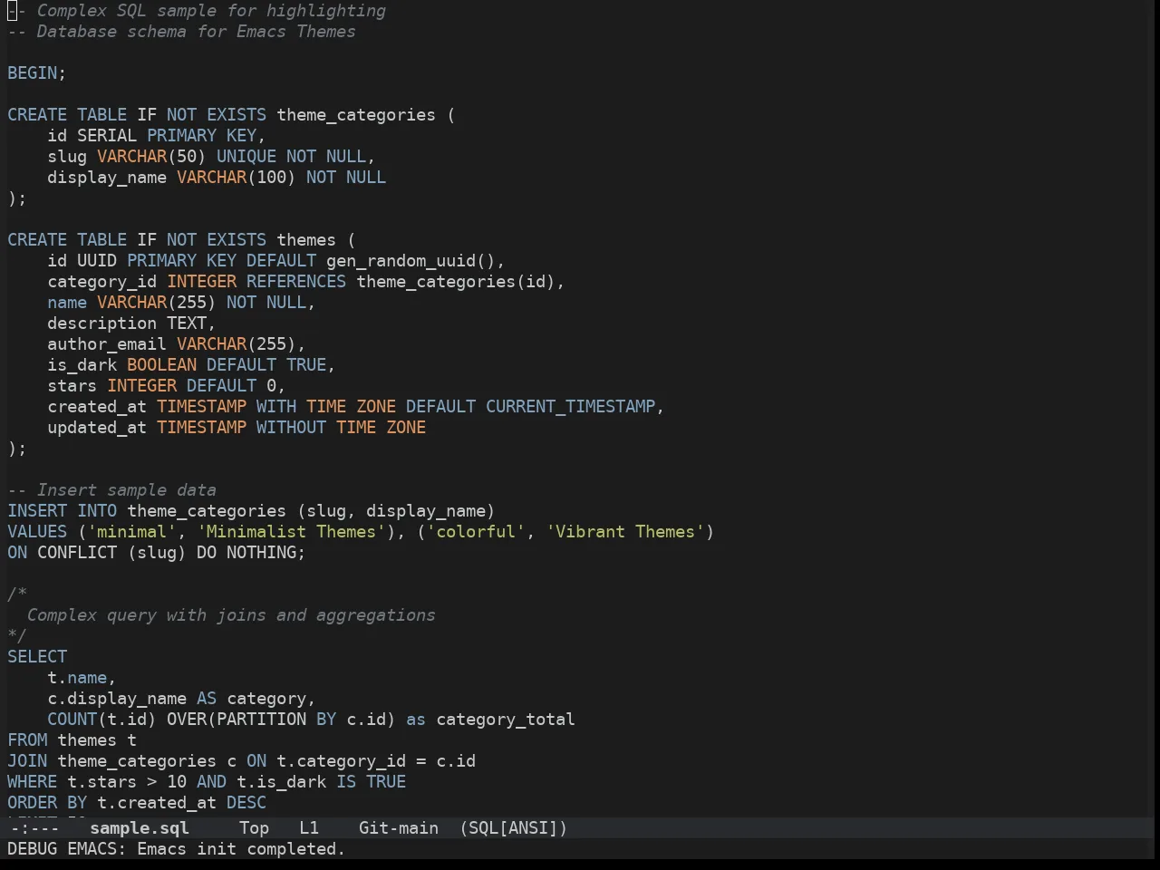 Hybrid Reverse Theme in sql-mode