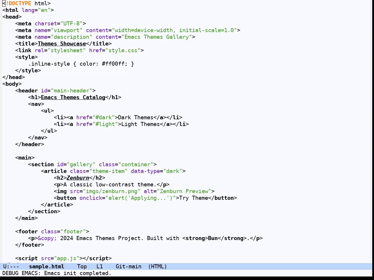 Hydandata Light Theme in html-mode