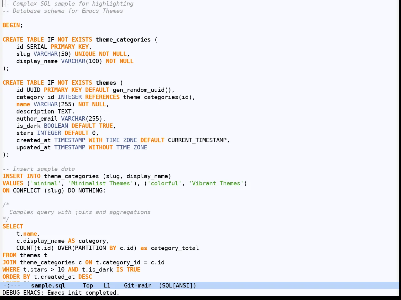 Hydandata Light Theme in sql-mode