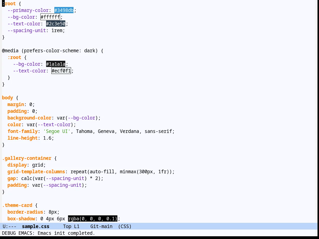 Hydandata Theme in css-mode