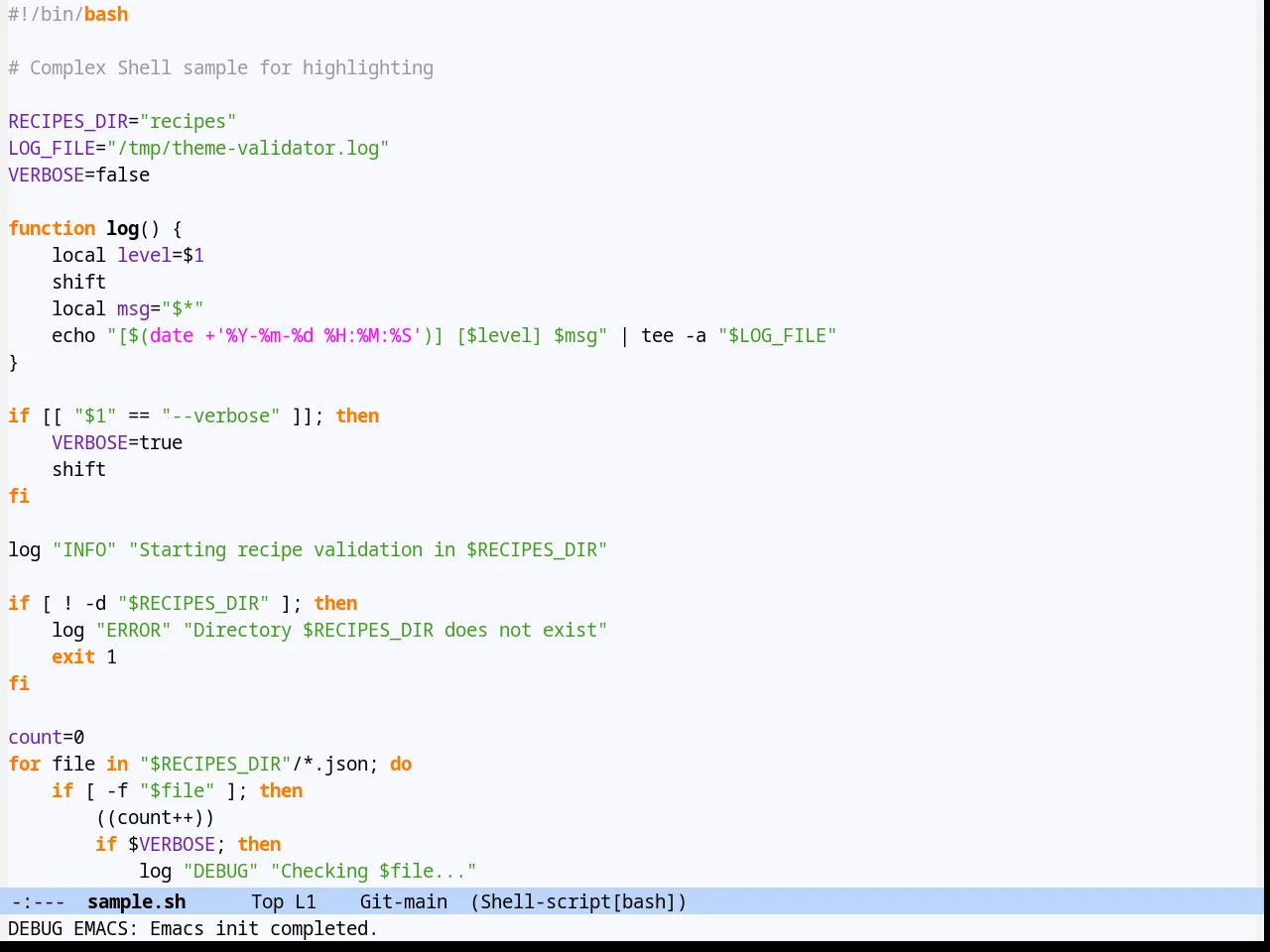 Hydandata Theme in sh-mode