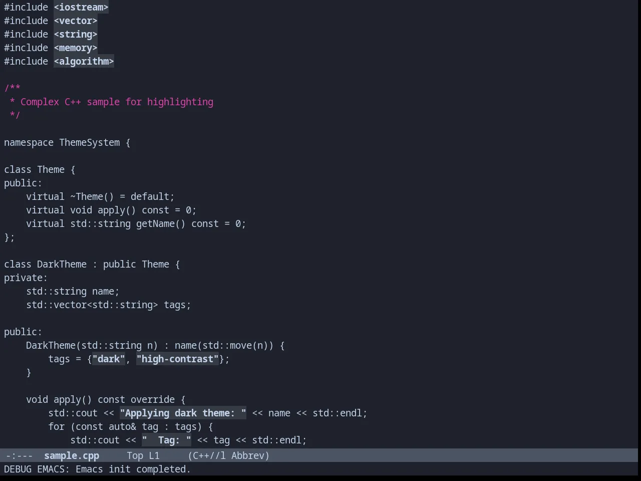 Hydrangealess Theme in c++-mode