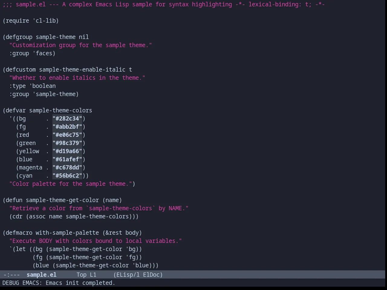 Hydrangealess Theme in emacs-lisp-mode