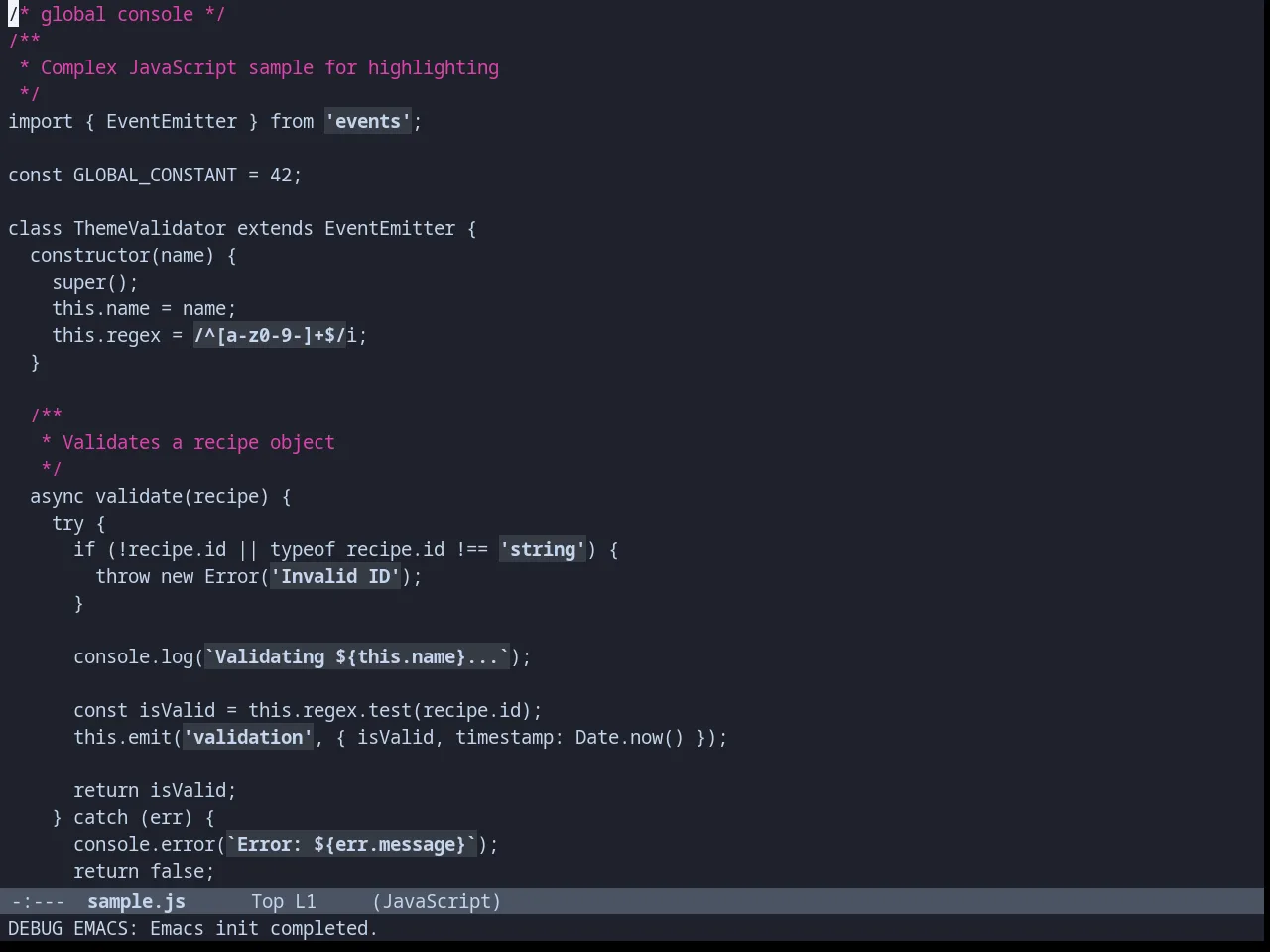 Hydrangealess Theme in javascript-mode