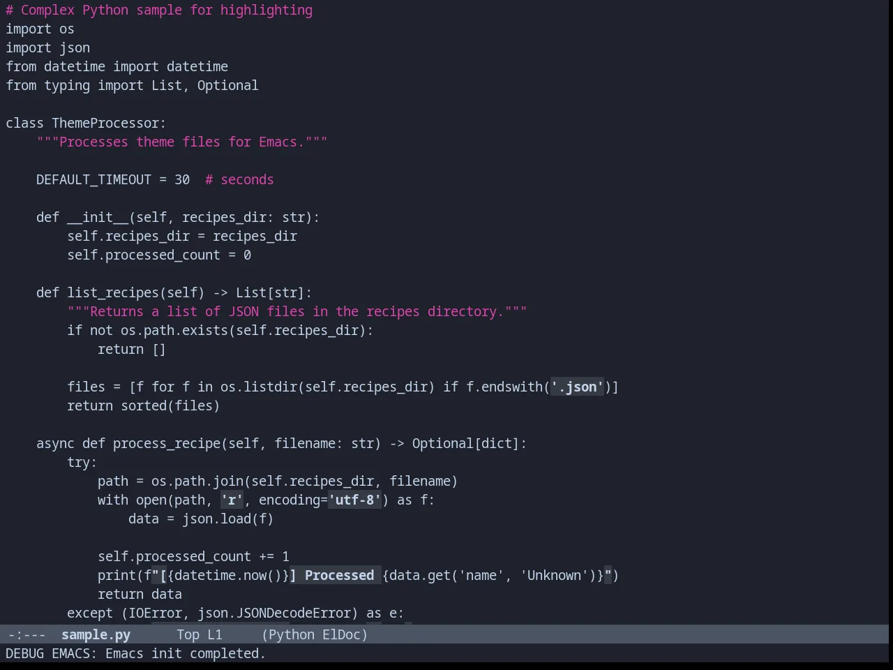Hydrangealess Theme in python-mode