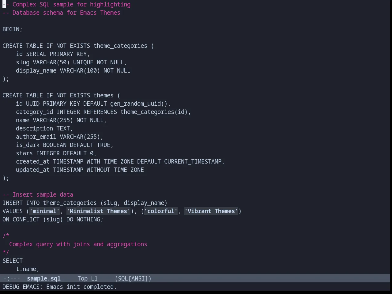 Hydrangealess Theme in sql-mode
