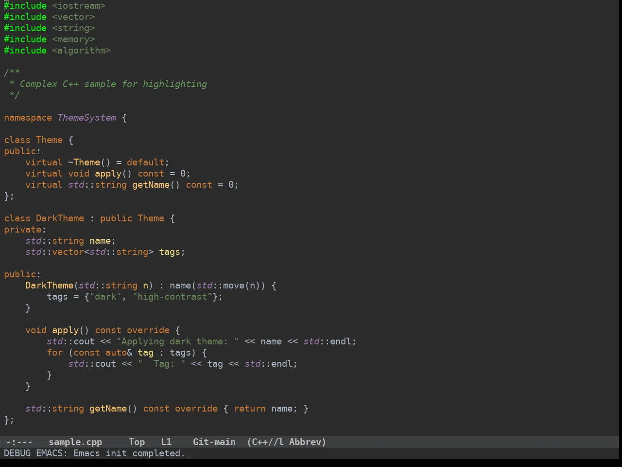 Idea Darkula Theme in c++-mode