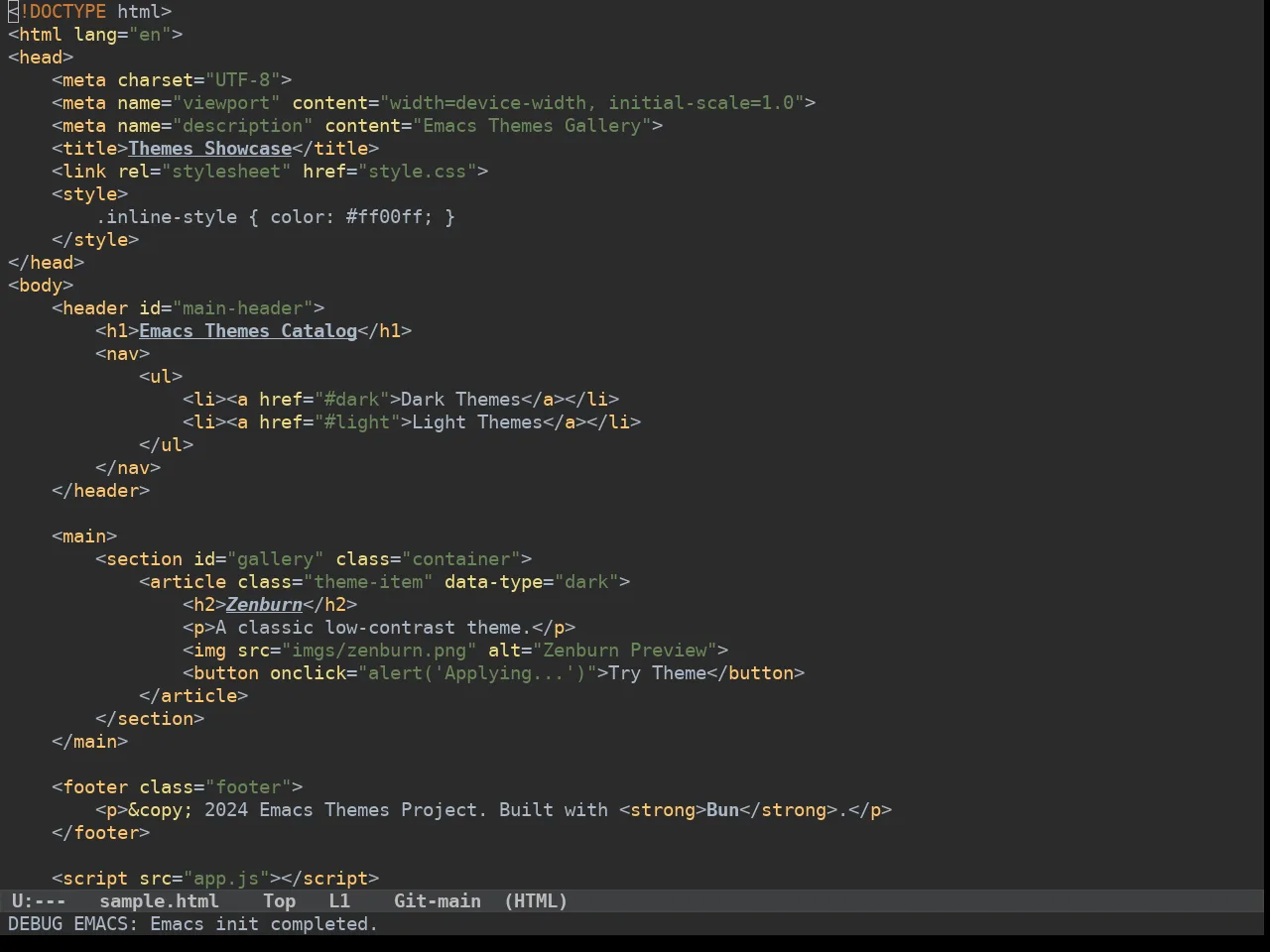 Idea Darkula Theme in html-mode