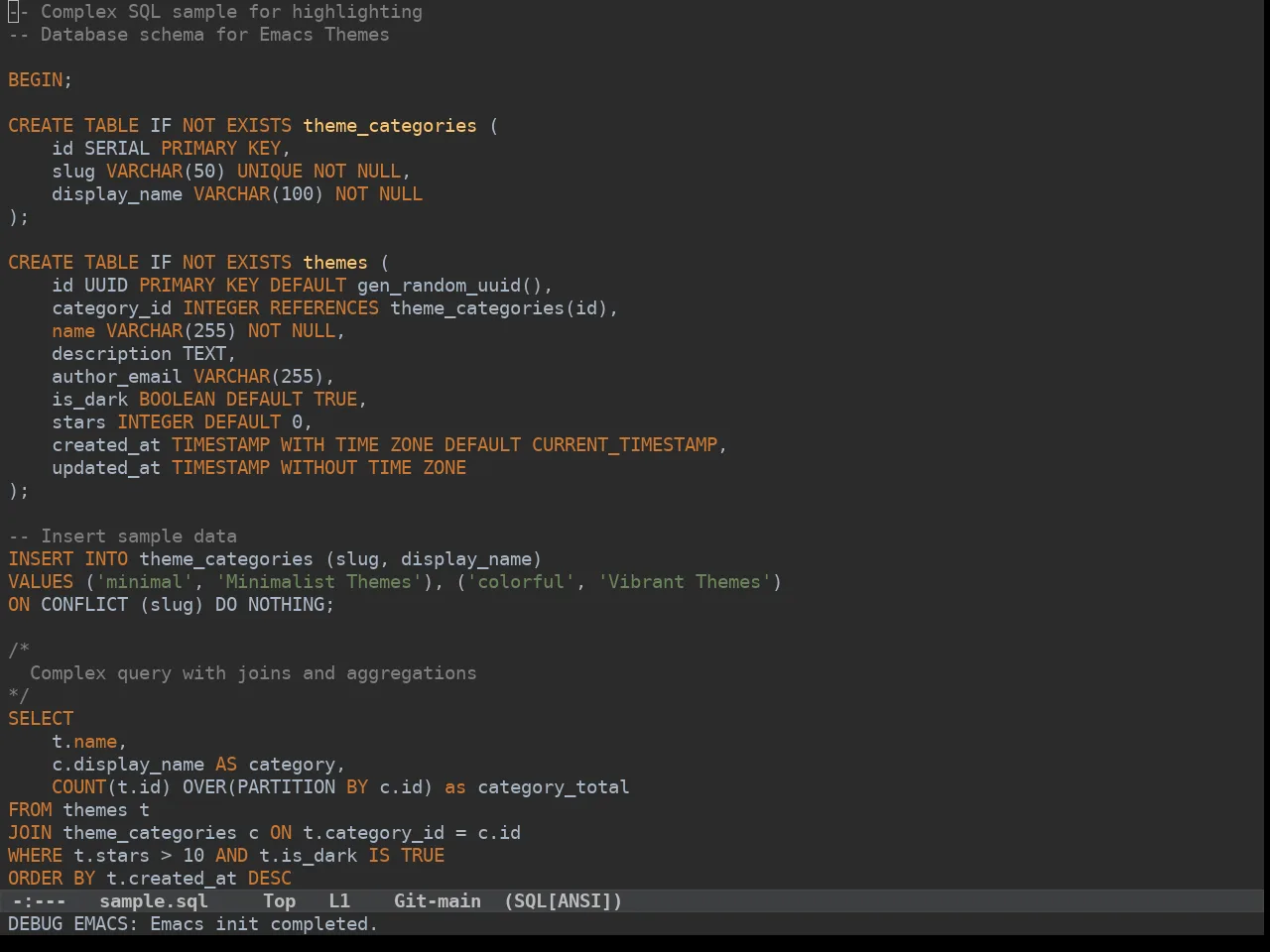 Idea Darkula Theme in sql-mode