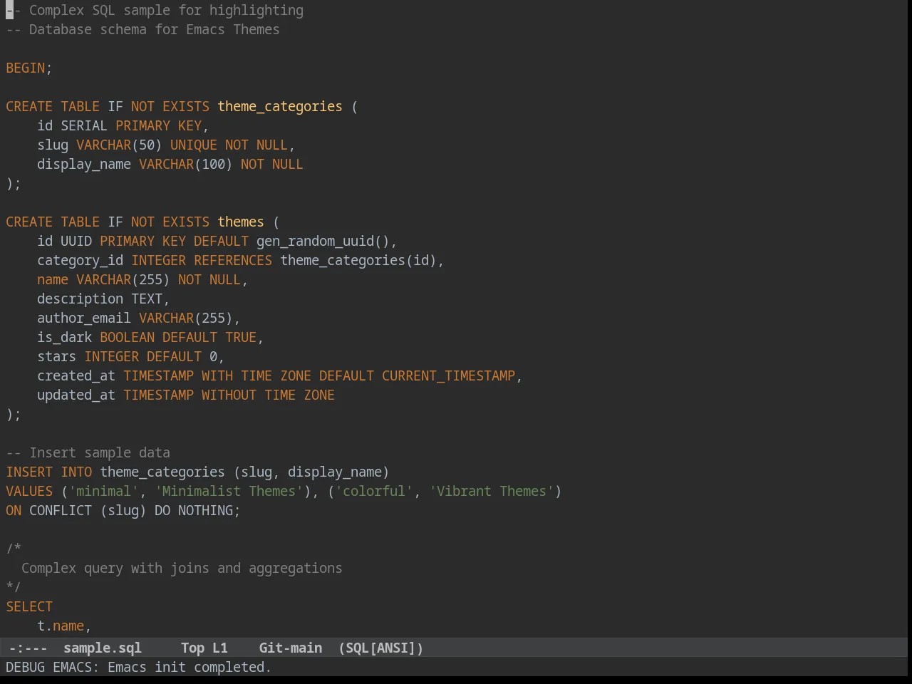 Idea Drakula Theme in sql-mode