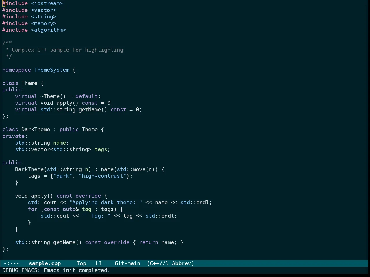 Immaterial Dark Theme in c++-mode