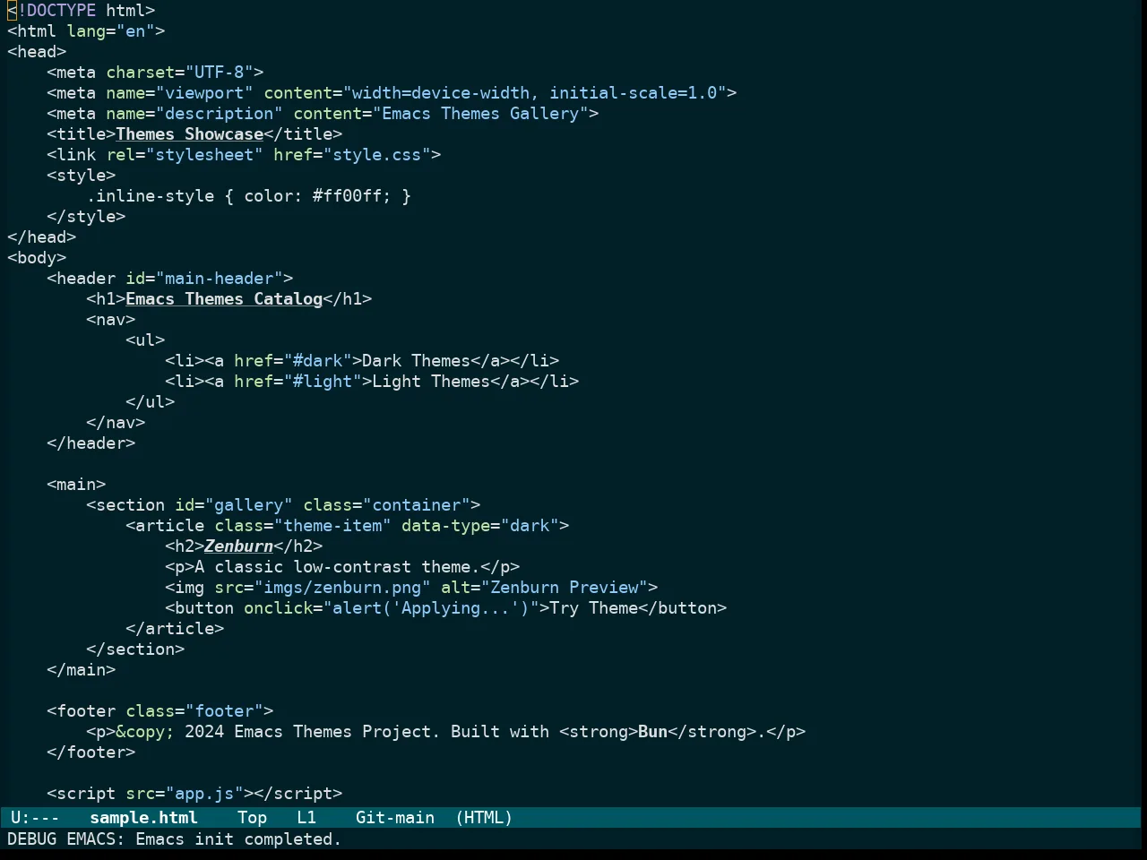 Immaterial Dark Theme in html-mode