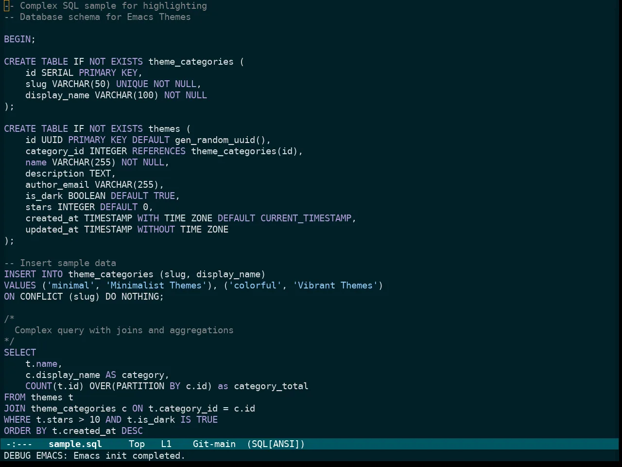 Immaterial Dark Theme in sql-mode