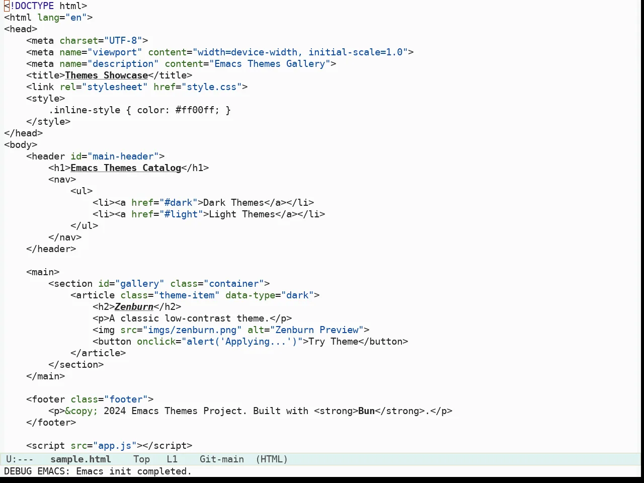 Immaterial Light Theme in html-mode