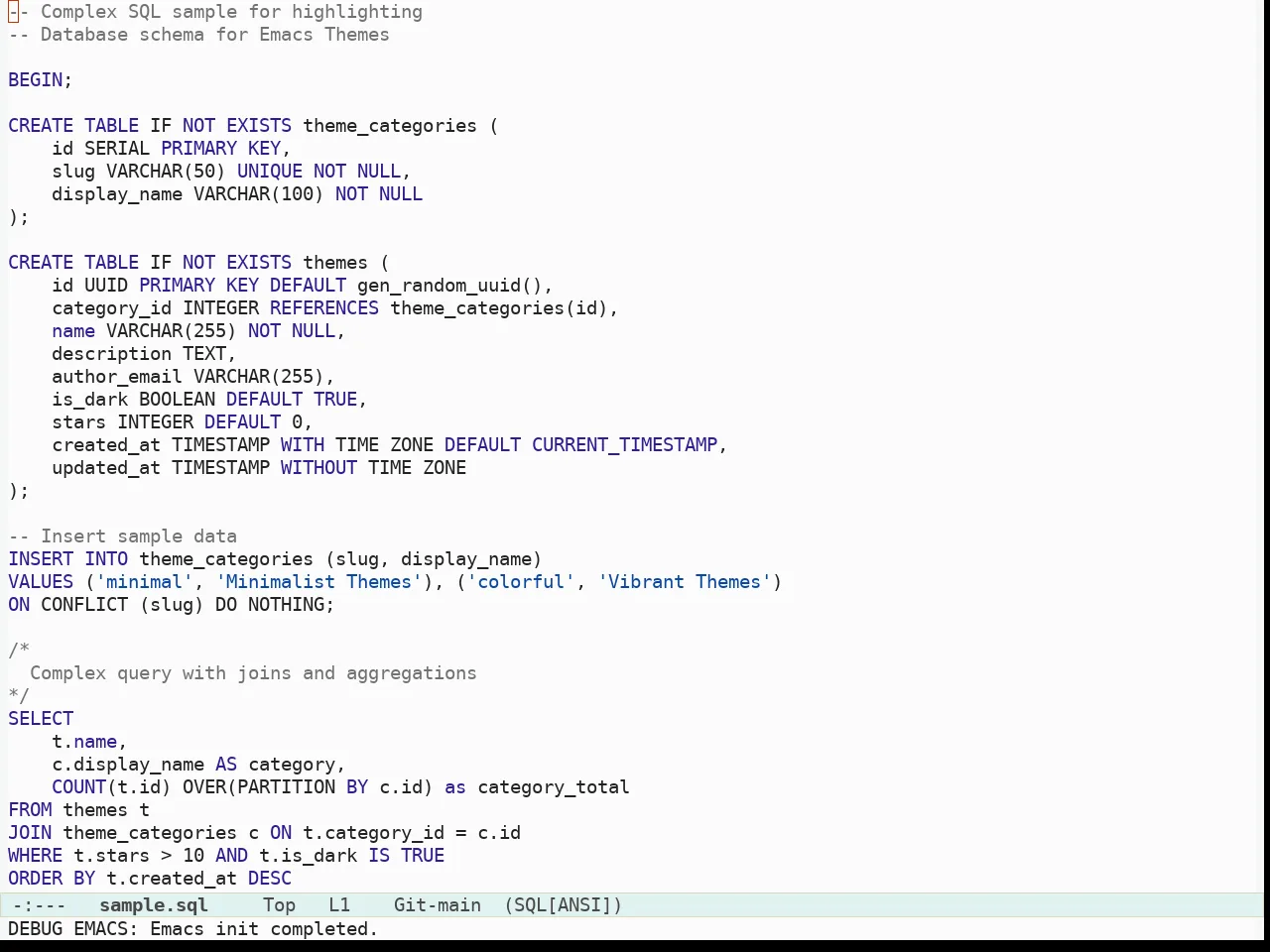 Immaterial Light Theme in sql-mode