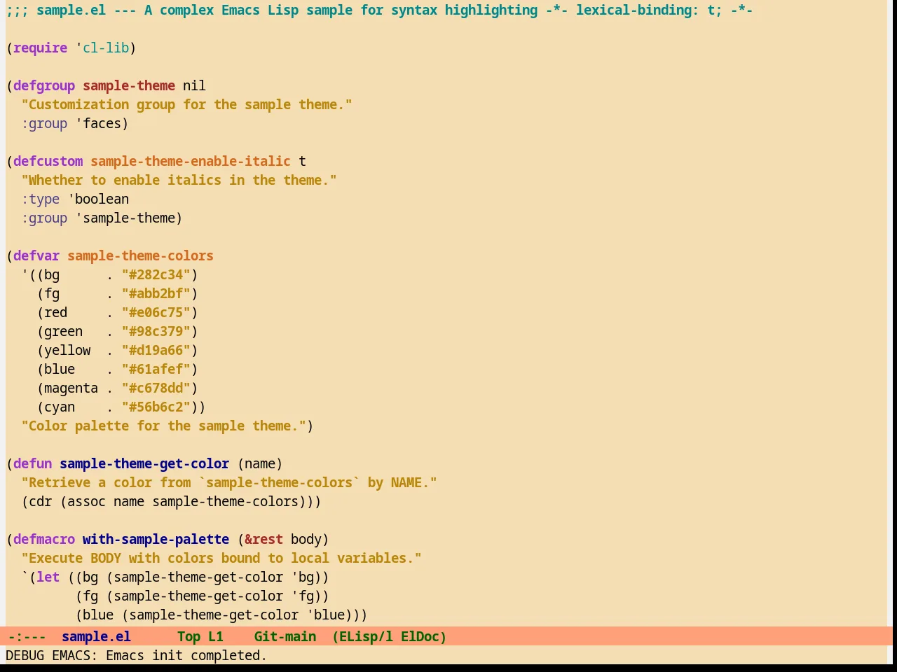 Infodoc Theme in emacs-lisp-mode