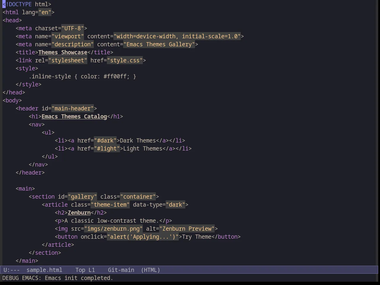 Inkpot Theme in html-mode