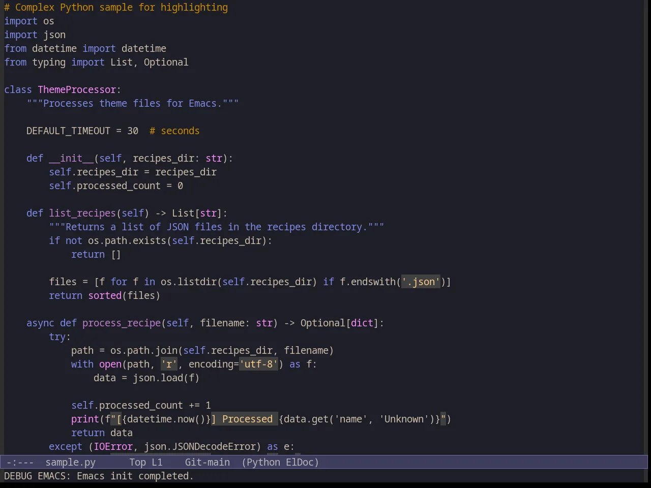 Inkpot Theme in python-mode