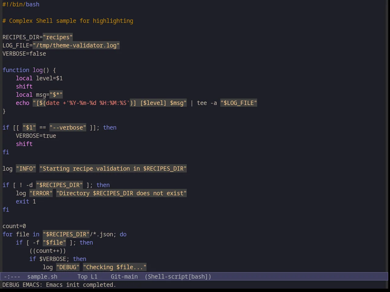 Inkpot Theme in sh-mode
