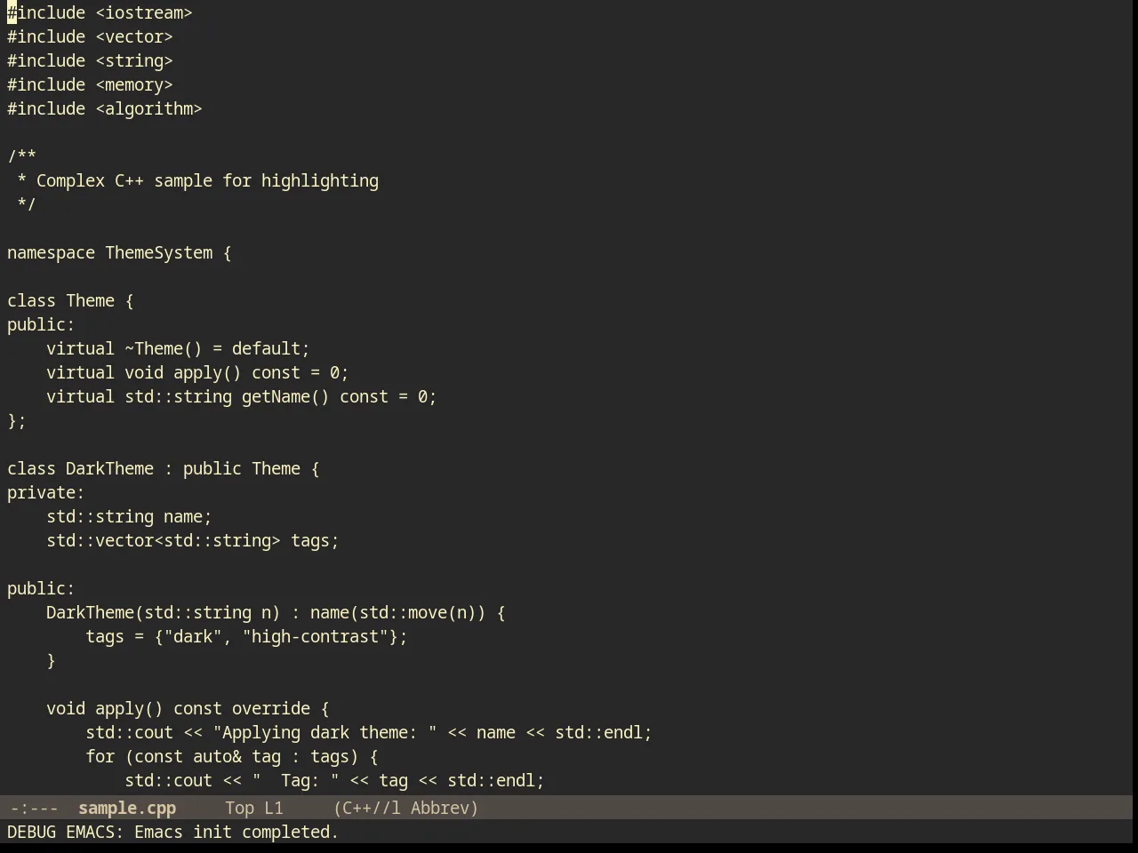 Inverse Acme Theme in c++-mode