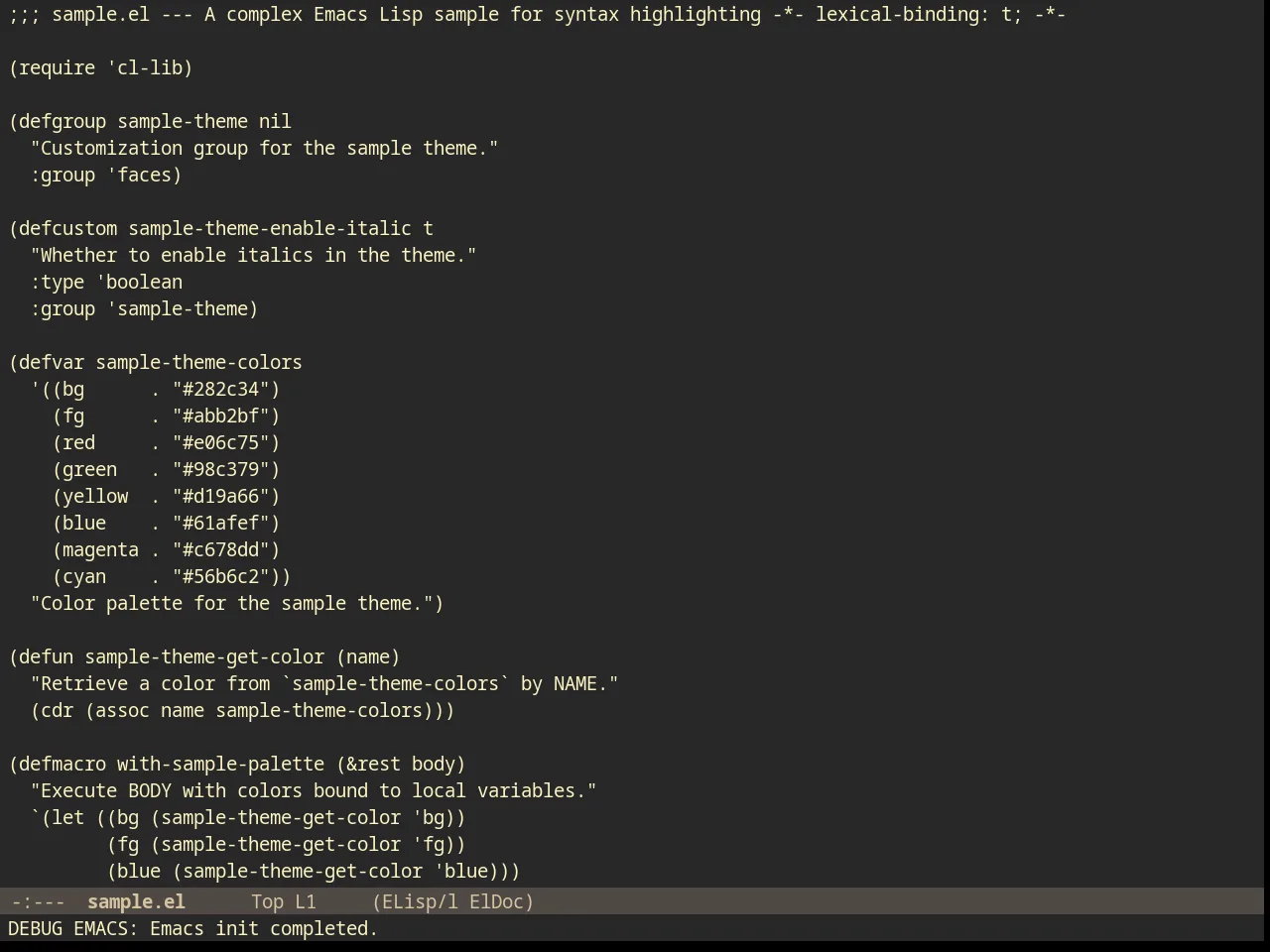 Inverse Acme Theme in emacs-lisp-mode