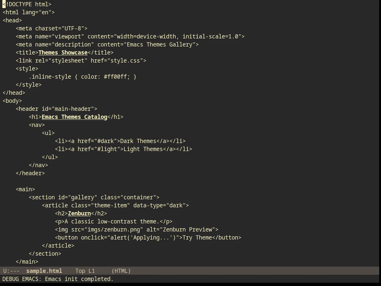 Inverse Acme Theme in html-mode