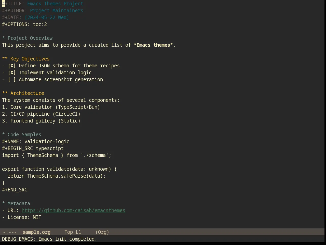 Inverse Acme Theme in org-mode