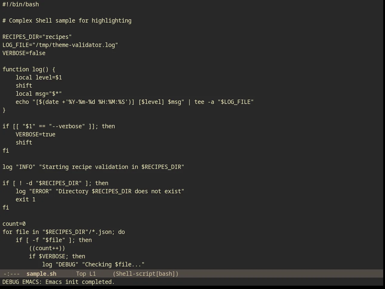 Inverse Acme Theme in sh-mode