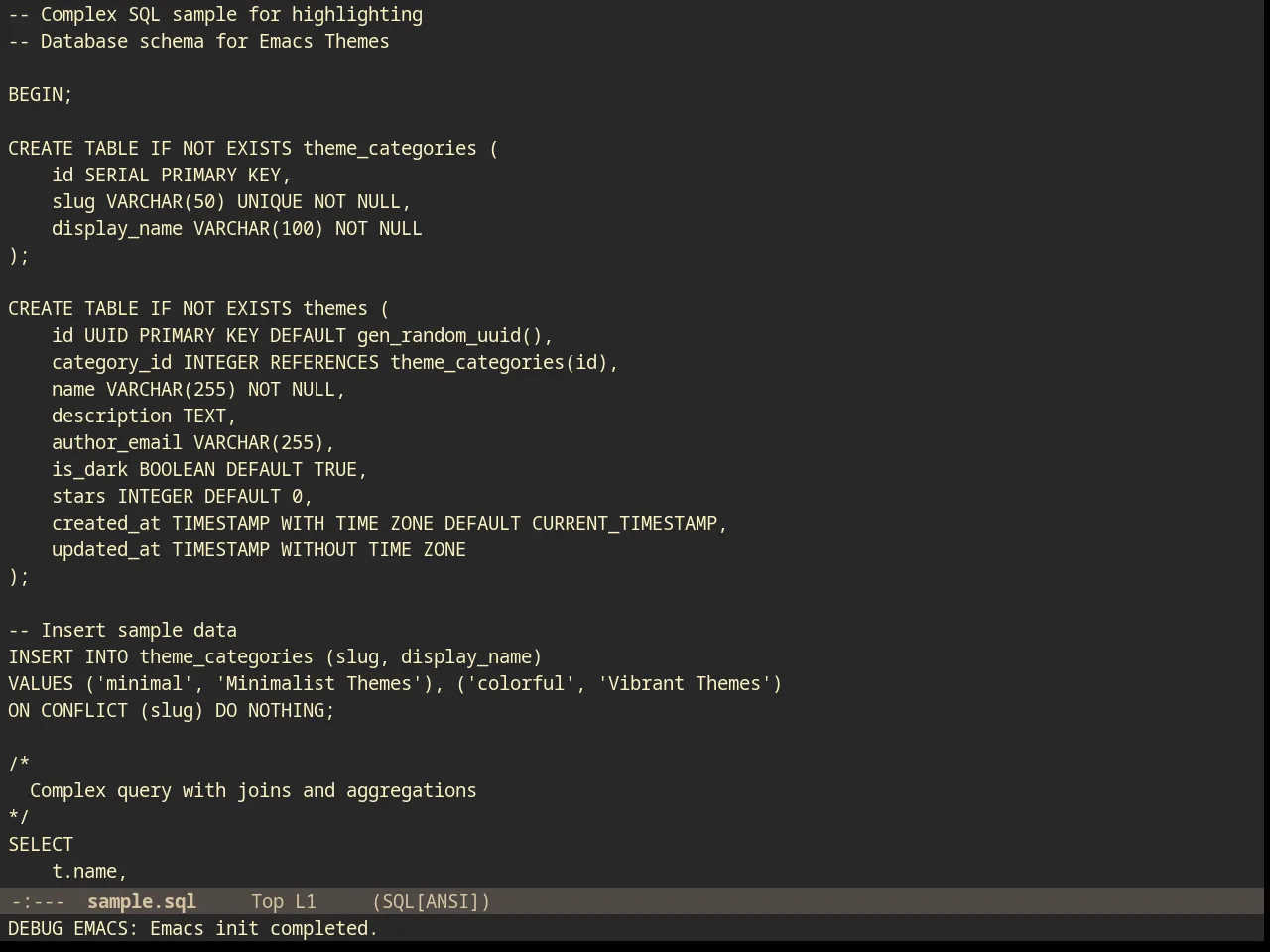 Inverse Acme Theme in sql-mode