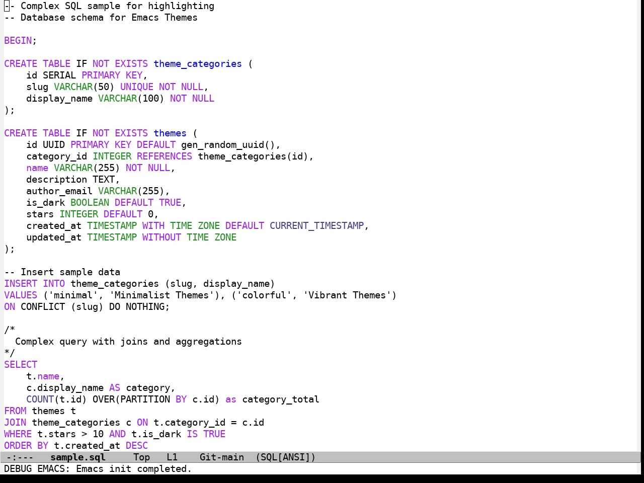 Iosevka Theme in sql-mode